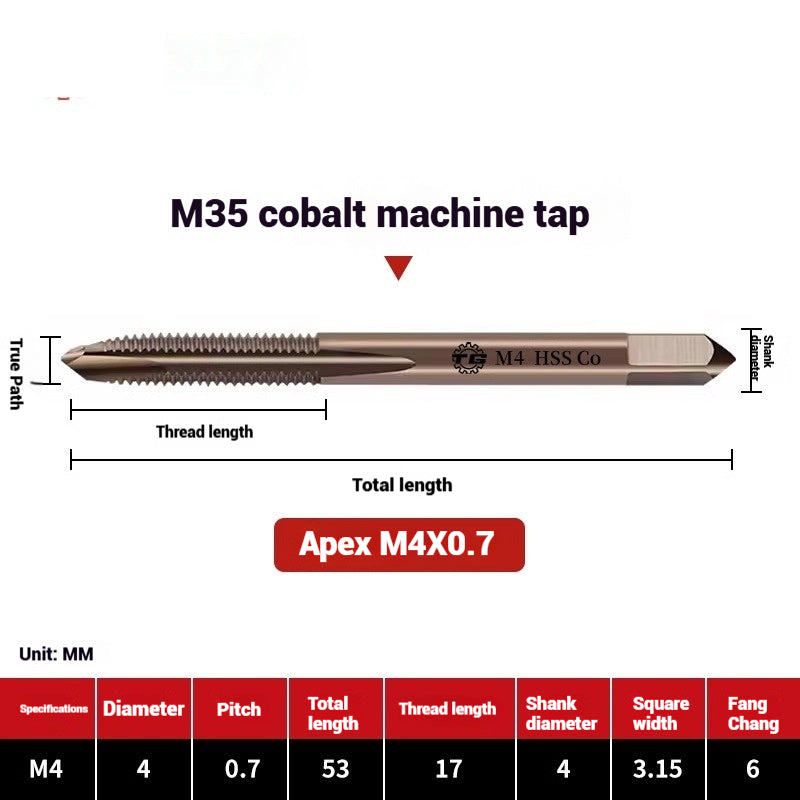1104-M35 Cobalt straight flute tap machine tapping stainless steel special high-speed steel tapping coarse teeth spiral apex Shandong Denso Pricision Tools Co.,Ltd.